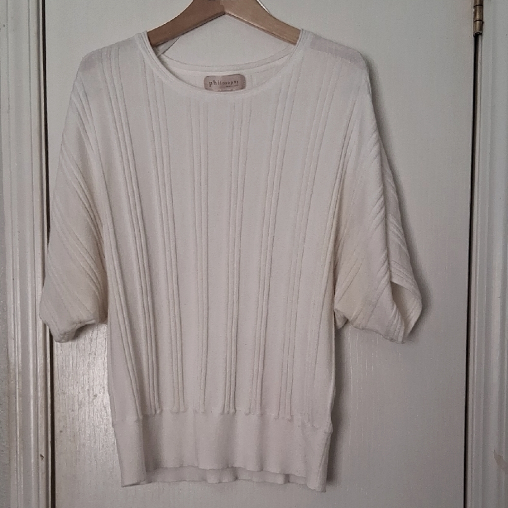 Philosophy Anthro Off-White Knit Top Ribbed Crew Neck Dolman Sleeves Sz L